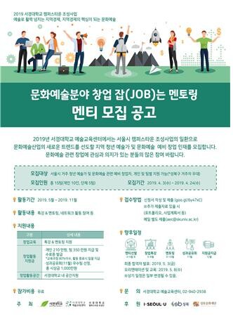 서울시 캠퍼스타운 조성사업 문화예술분야 창업 멘티 모집 포스터 (사진: 서경대 제공)
