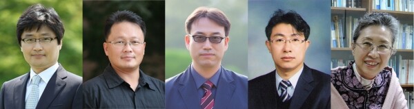 2018 우수강의상 수상자로 뽑힌 (왼쪽부터)김진 에너지자원공학과 교수, 컴퓨터공학과 권구인 교수, 해양학과 박재훈 교수, 한국어문학과 정종현 교수, 교육학과 박영신 교수