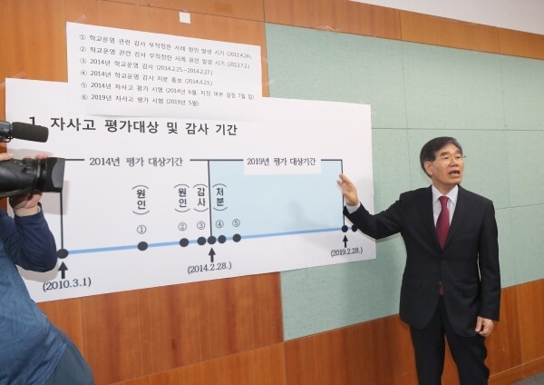 박삼옥 전주 상산고등학교 교장이 2일 오전 전북도의회에서 자사고 지정취소에 반박하는 기자회견을 하고 있다.(연합뉴스 사진자료)