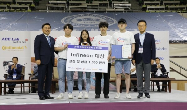 11일 서울 성동구 한양대 올림픽체육관에서 '2019 지능형모형차 경진대회'가 열렸다. 이날 건국대 전기전자공학부 학생들로 구성된 ‘숑지나가요’팀이 우승을 차지했다. (사진: 한양대 제공)