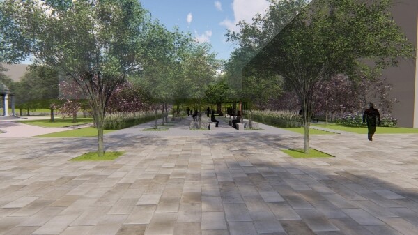 한림대가 차 없는 캠퍼스 조성에 나섰다. 사진은 일송기념도서관 후면 공사 후 예상 모습.