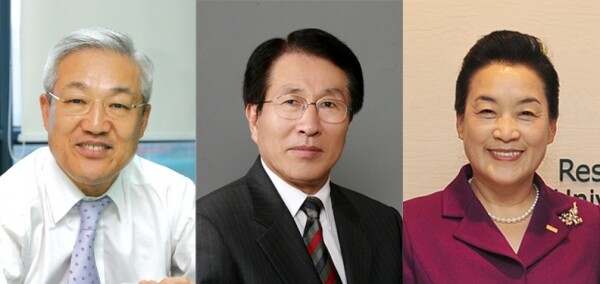 (왼쪽부터)양동훈(낙농 65) 유니온비엔씨(주) 대표이사, 김시명(축산 66) 전 대한민국 순국선열유족회 회장, 김명자(의상 74) ㈜삼흥콜렉션 대표 (사진: 건국대 제공)