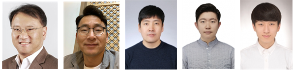 (왼쪽부터) KAIST 박용화 교수, 에스엠인스트루먼트 김영기 대표, KAIST 이경태·김성후·남현욱 박사과정