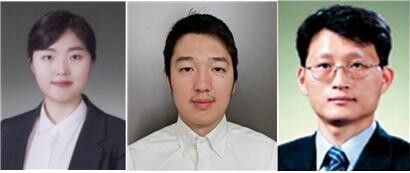 인천대 물리학과 대학원생 이지원 씨(좌), 테무진 엥크밧 씨, 김준호 교수(우)