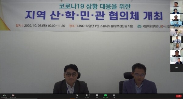 목포대 LINC+사업단이 개최한 지역 산·학·민·관 협의체 화상회의 화면 모습