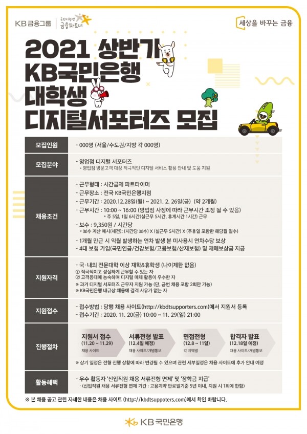 2021년 상반기 대학생 '디지털 서포터즈' 모집 공고 포스터. 사진=KB국민은행