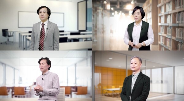 지난달 26일, K-MOOC에 경희대의 7개 강좌가 신설됐다. (위) 박동호 한국어학과 교수, 김유미 언어교육원 교육부장, (아래) 김기국 프랑스어학과 교수, 박현 스포츠의학과 교수. 사진=경희대 교수학습지원센터 제공