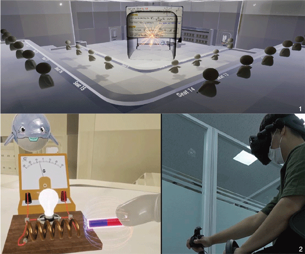 1. 메타버스를 이용한 수업모습 / 2. VR을 활용한 전공실습 수업모습