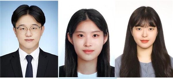 한국과학창의재단 학부생 연구프로그램 우수과제로 선정된 산기대 나노반도체공학과 홍지우, 변지수, 강민정씨(왼쪽부터). 사진=산기대 제공