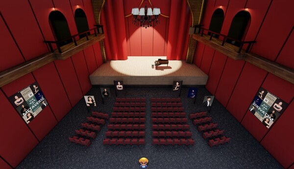 목원대 메타버스 플랫폼 게더타운에 구현된 음악관 내부 이미지. 자료=목원대 제공