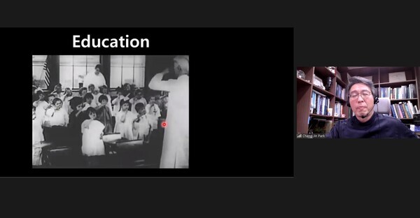 박창진 미소를 만드는 치과 원장(오른쪽)이 삼육보건대 치위생과 학생들에게 온라인으로 특강을 진행하고 있다. 사진=삼육보건대 제공