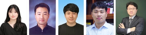 (왼쪽부터)여경림 중앙대 융합공학부 대학원생, 이국승 포항가속기연구소 박사, 김호영 KAIST 박사후 연구원, 이진우 KAIST 교수, 김수길 중앙대 융합공학부 교수. 사진=중앙대 제공