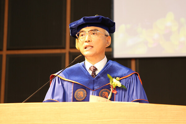 이희학 목원대학교 제10대 총장이 1일 취임사를 하고 있다. 사진=목원대 제공