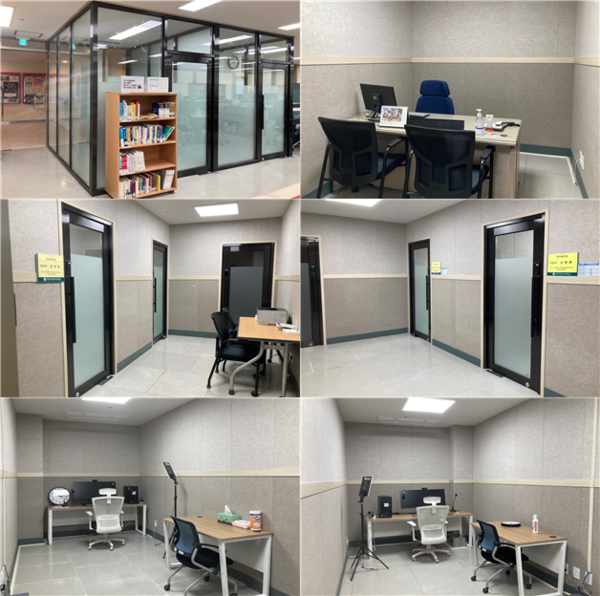 새롭게 리모델링된 한국외국어대 진로취업상담실, JOB Studio, AI 면접실 내부 모습. 사진=한국외국어대 제공