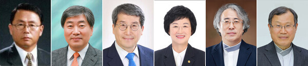 왼쪽부터 조성갑·박성태·남궁문·박은숙·김인종·박맹수 후보자.