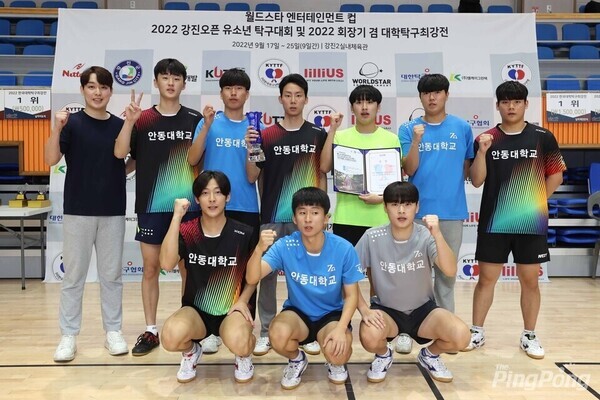 안동대 탁구부가 20~23일 전남 강진군 실내체육관에서 열린 제28회 회장배전국대학탁구선수권대회에서 단체전 우승을 차지했다.